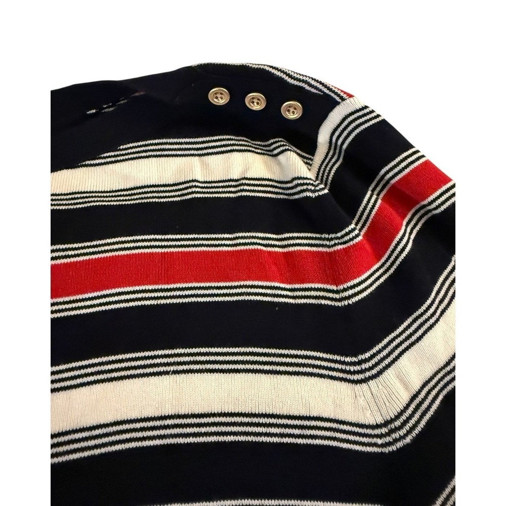 Talbots Womens 2X Nautical Striped Sweater Navy/Red/White Gold Buttons Preppy - Picture 10 of 10